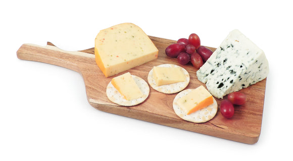 Swissmar Acacia Paddle Board with Cheese, Crackers and Tomatoes